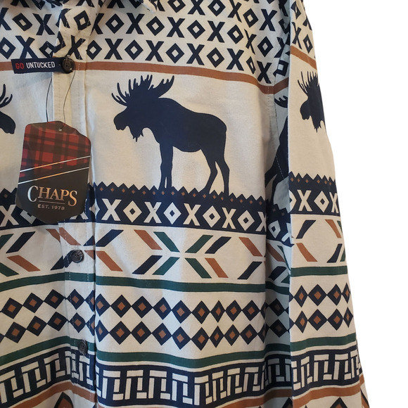 Chaps Double Sided Cotton Shirt 2XL Moose Print Long Sleeve Outdoors Cabin - Picture 10 of 12